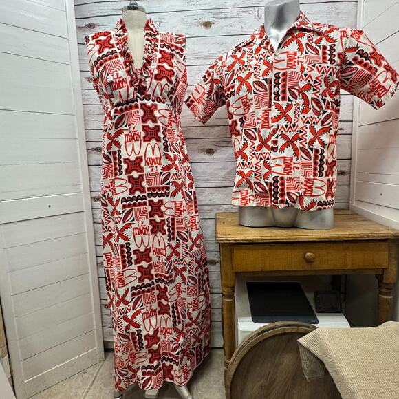 VTG McDonalds Uniform Men Hawaiian Camp Shirt & Woman Mumu Dress Employee Luau - Picture 3 of 15